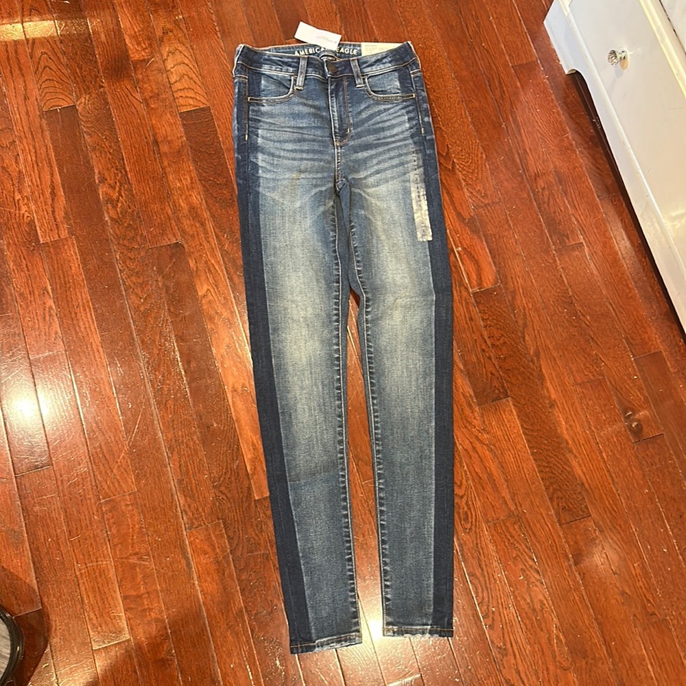 American eagle super stretch super hi rise jegging two toned size 2 long NWT